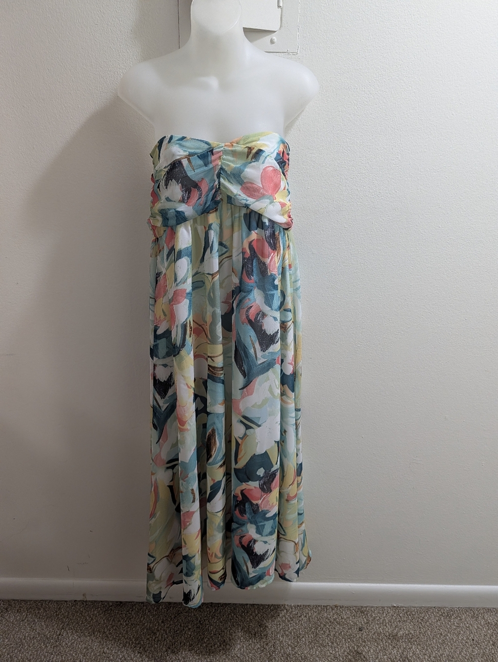 Luxxel Strapless Floral Maxi Dress in Pastel Multicolor